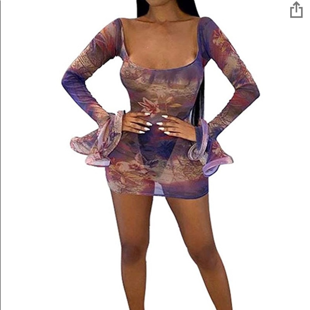 Mesh Printed Mini Bodycon Dress